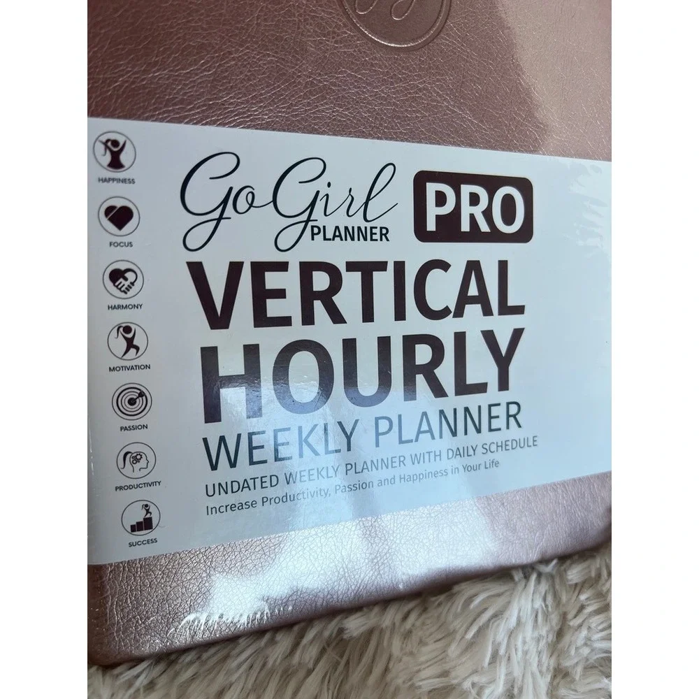 GoGirl Planner PRO Vertical Hourly Weekly Planner Rose Gold Undated 12Mo Go Girl